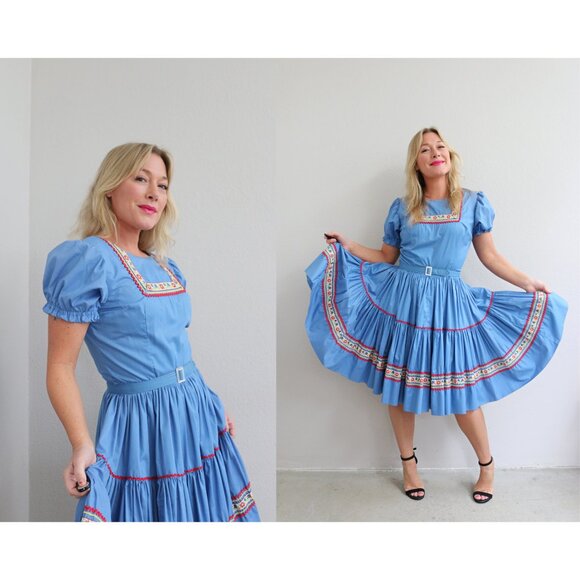 1960's Vintage Folk Embroidered Western Dress ~ Women's Extra Small Small XS SM - Picture 1 of 10